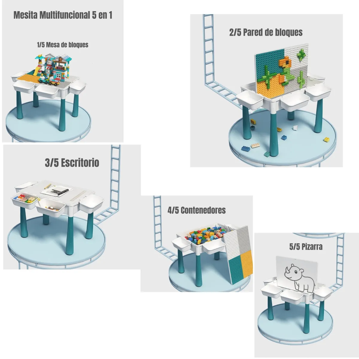 LUBABYCAS - Mesa de Bloques 346 Piezas Y 2 Sillas By LuBabycas