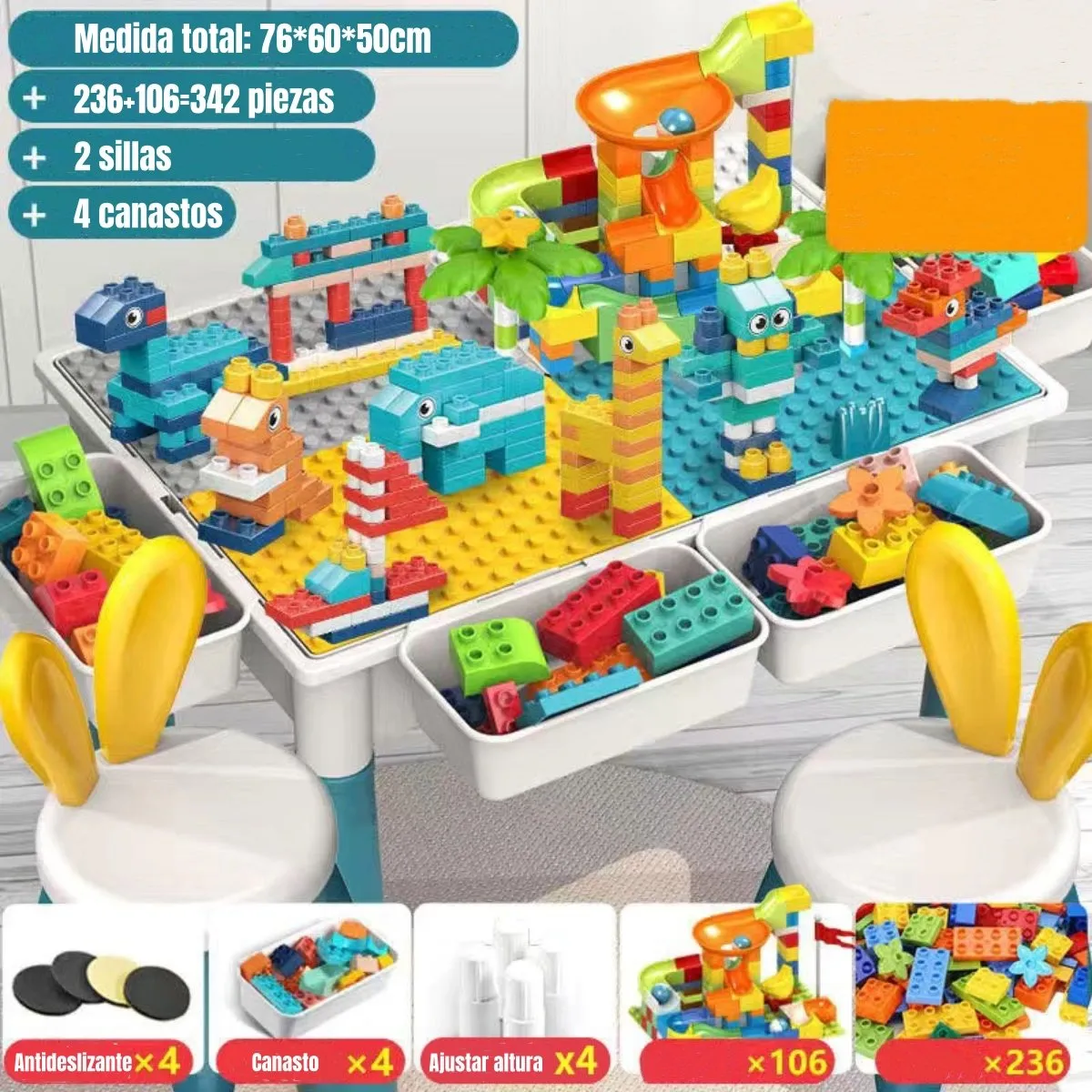 LUBABYCAS - Mesa de Bloques 342 Piezas Y 2 Sillas By LuBabyacs