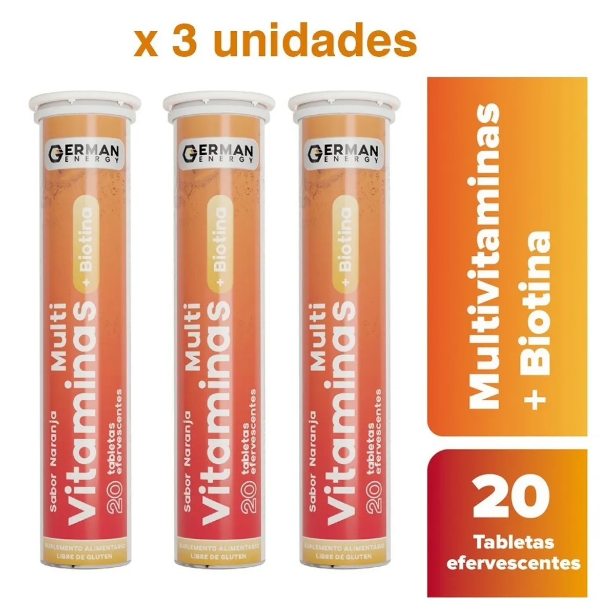 GERMAN ENERGY - Multivitaminas + Biotina Efervescente German Energy X 3 Unid