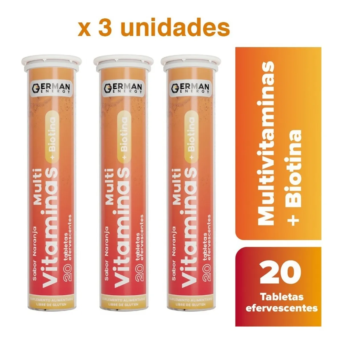 GERMAN ENERGY - Multivitaminas + Biotina Efervescente German Energy X 3 Unid