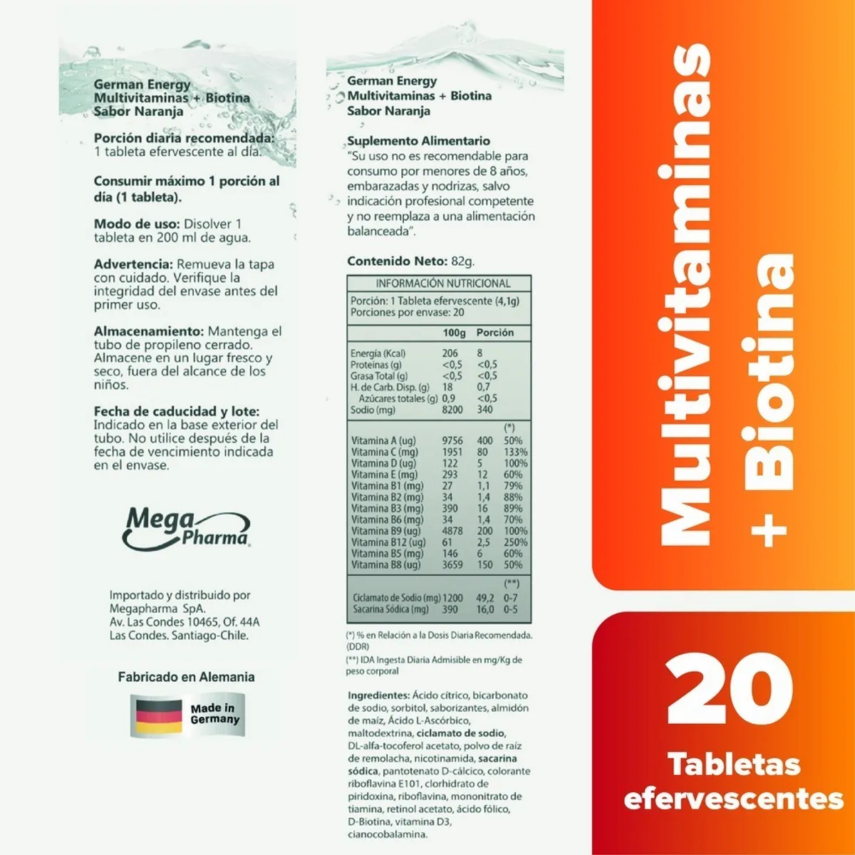 GERMAN ENERGY - Multivitaminas + Biotina Efervescente German Energy X 3 Unid