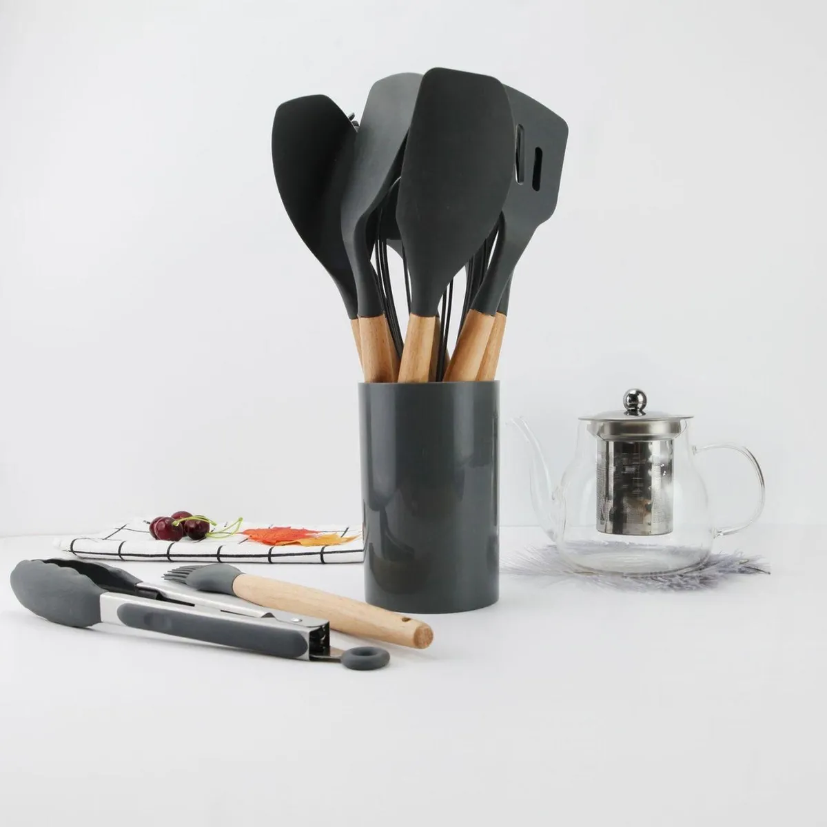 IMPORTCLICK - Set 11 Utensilios Cocina Antiadherentes Silicona Negro