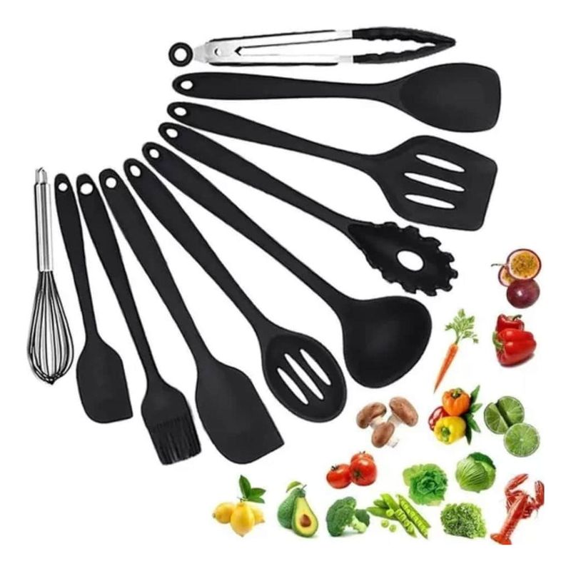IMPORTCLICK - Set 10 Utensilios Cocina Silicona Antiadherente Negro - Negro
