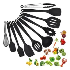 IMPORTCLICK - Set 10 Utensilios Cocina Silicona Antiadherente Negro