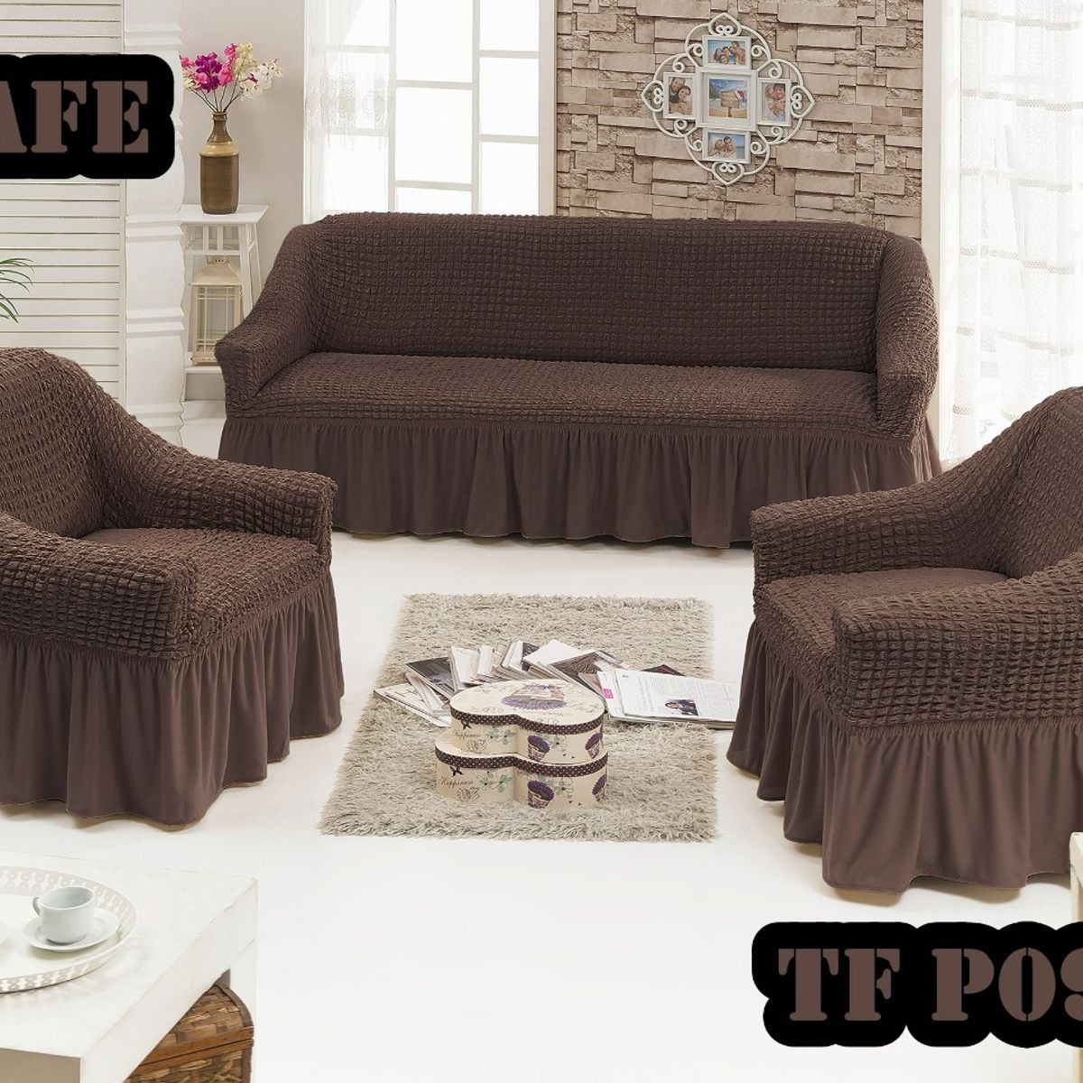 GENERICO - Cubre Sofa Sillon Turco para 3 cuerpos 3+1+1 Cafe
