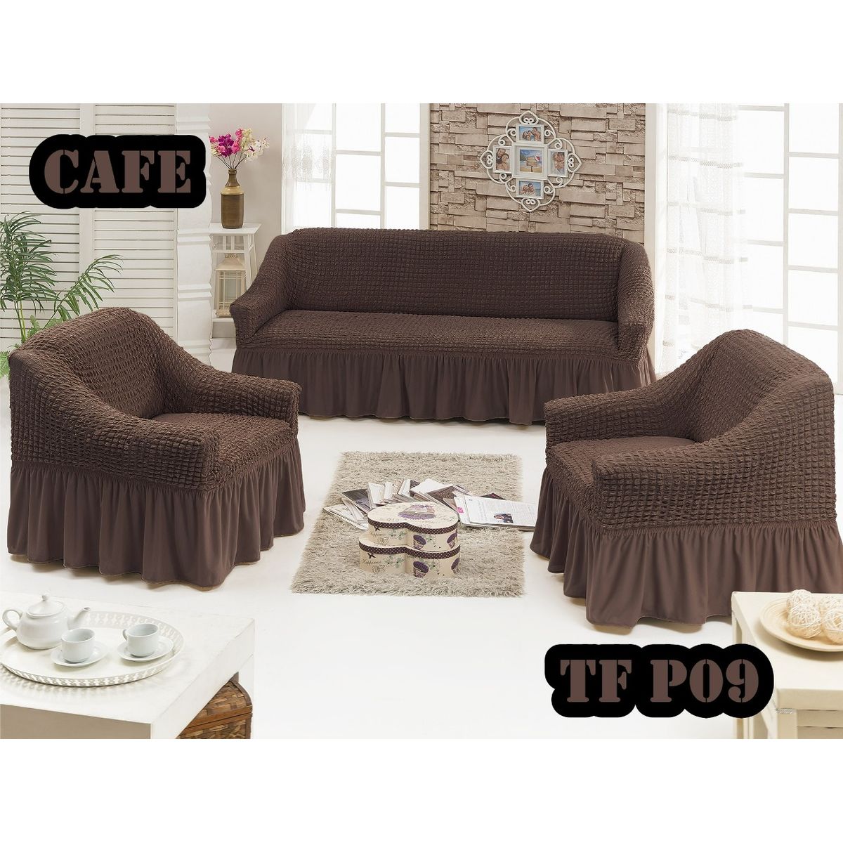 GENERICO - Cubre Sofa Sillon Turco para 3 cuerpos 3+1+1 Cafe