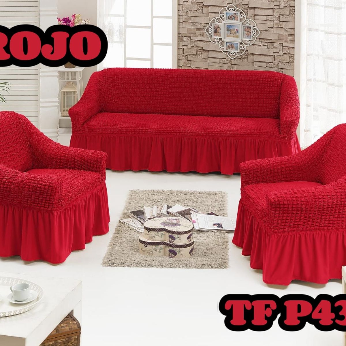 GENERICO - Cubre Sofa Sillon Turco para 3 cuerpos 3+1+1 Rojo