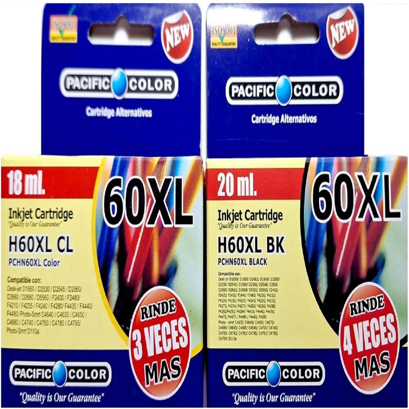 PACIFIC COLOR - Pack de Tinta Alternativa para HP 60 XL