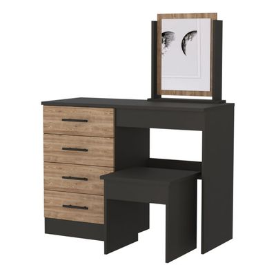 Imagen 2 del producto Mueble Tocador Con Espejo y 4 Cajones - Negro y Café Claro 126.7x100x42.5 cm