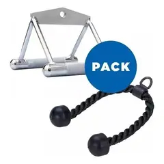 MUNDO MAGIA - Pack Manilla Doble Cromada + Cuerda Triceps - Maquina Polea