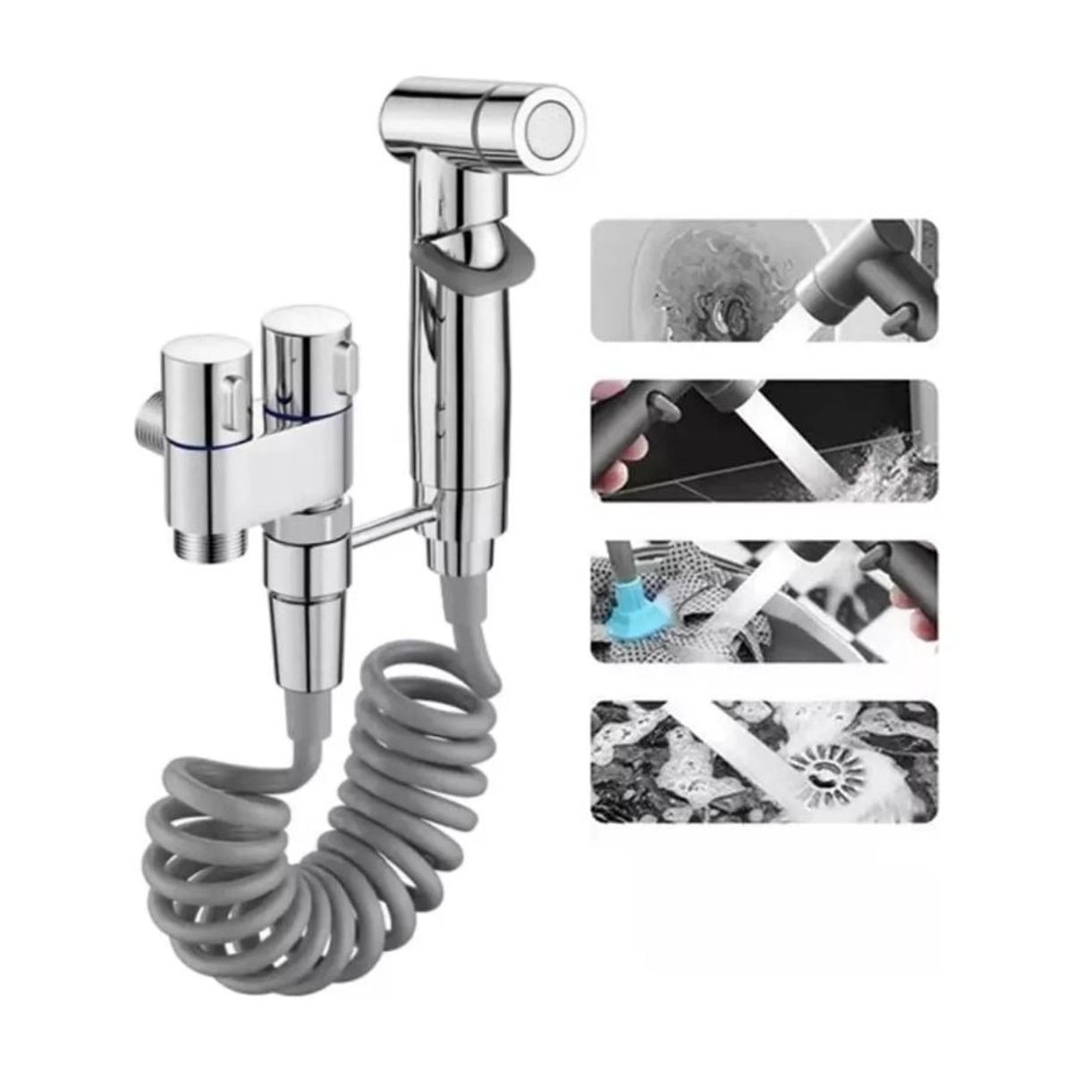 GENERICO - Ducha Bidet Doble Rociador Control De Presion Plateado