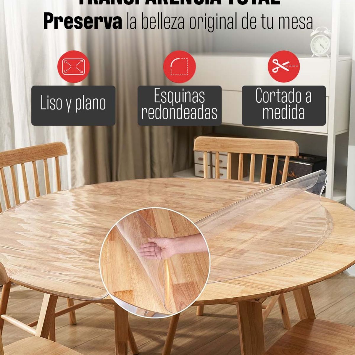 GENERICO - Protector De Mesa Redondo Transparente Mantel Pvc 80cm