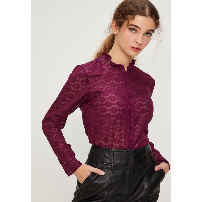 IO - Blusa Manga Larga Burdeo Mujer Io