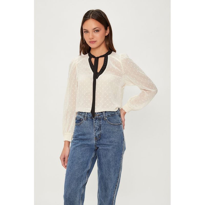 IO - Blusa Manga Larga Crudo Mujer Io