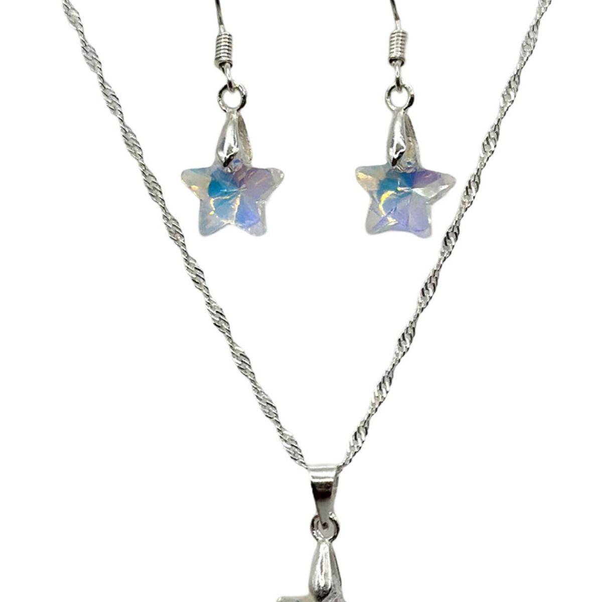 GENERICO - Conjunto Collar Aros Estrella Cristal Tornasol Plata 925