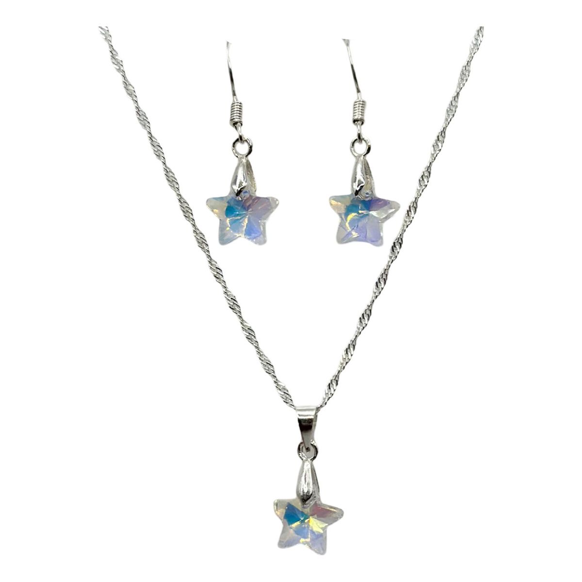 GENERICO - Conjunto Collar Aros Estrella Cristal Tornasol Plata 925