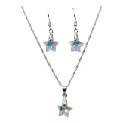 GENERICO - Conjunto Collar Aros Estrella Cristal Tornasol Plata 925
