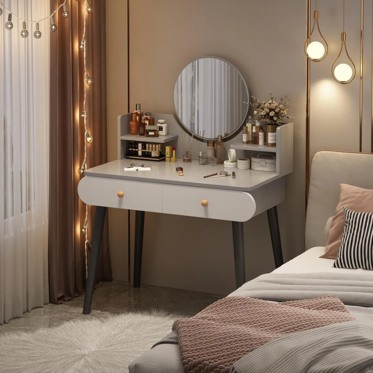 BLUEDREAMER - Tocador Madera Con Espejo 80x40x120cm gris