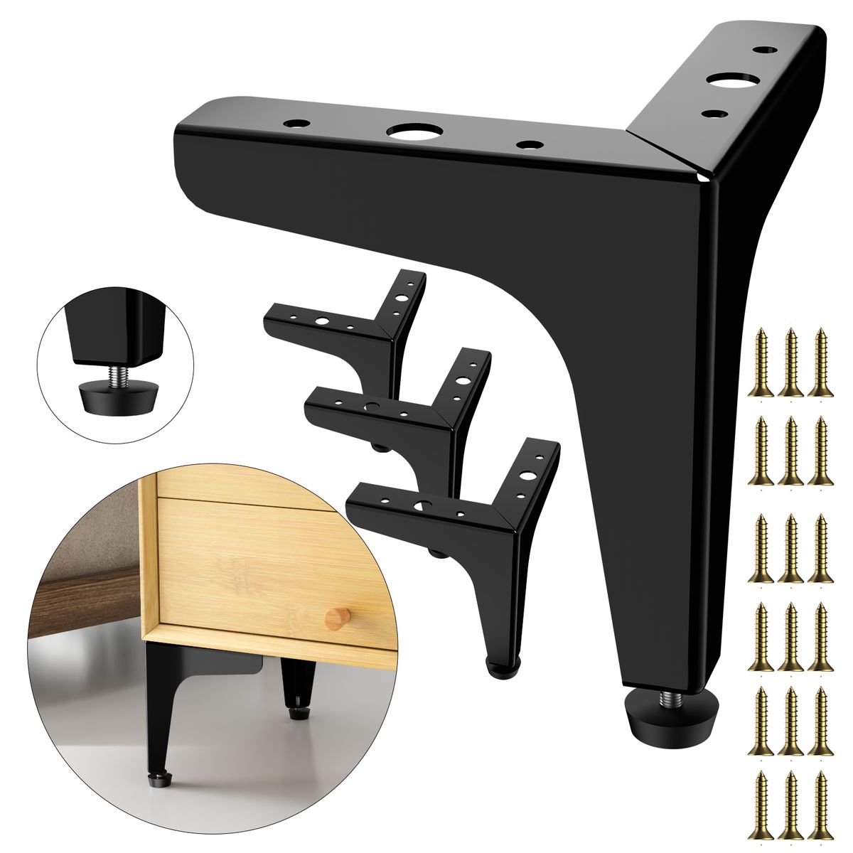 AIZO - 4 Pzs Patas Metálicas Para Muebles Cama  Sofá  Elevadores Ajustable 13cm