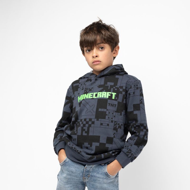 MINECRAFT - Poleron Con Gorro Niño Full Print Negro Minecraft