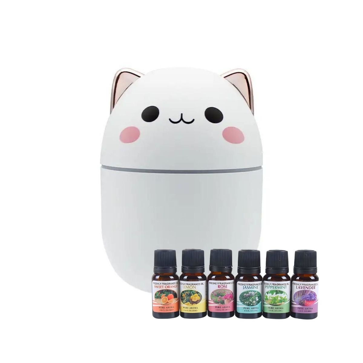 GENERICO - Pack Humidificador Diseño Gato Blanco Más 12 Esencias Aromáticas