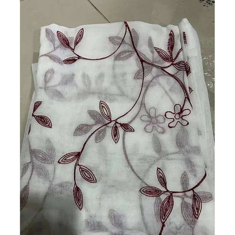 GENERICO - CORTINA VISILLOS BORDADO CON ARGOLLAS HOJAS BURDEO 150X230CM GSOL