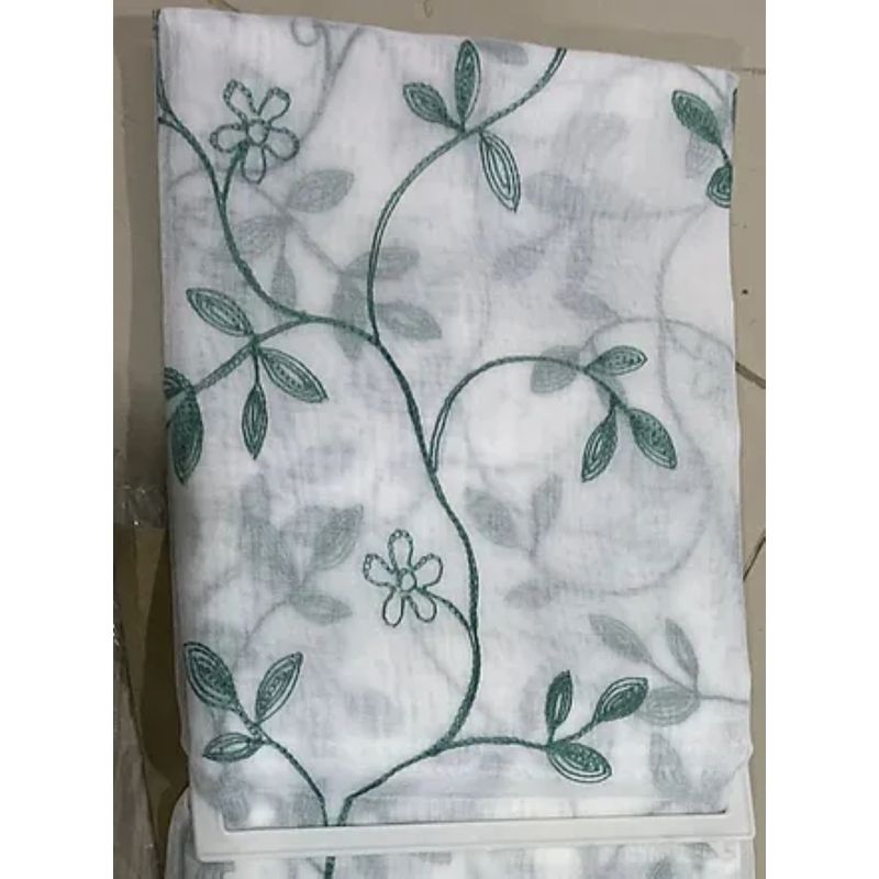 GENERICO - CORTINA VISILLOS BORDADO CON ARGOLLAS HOJAS TURQUESA 150X230CM GSOL