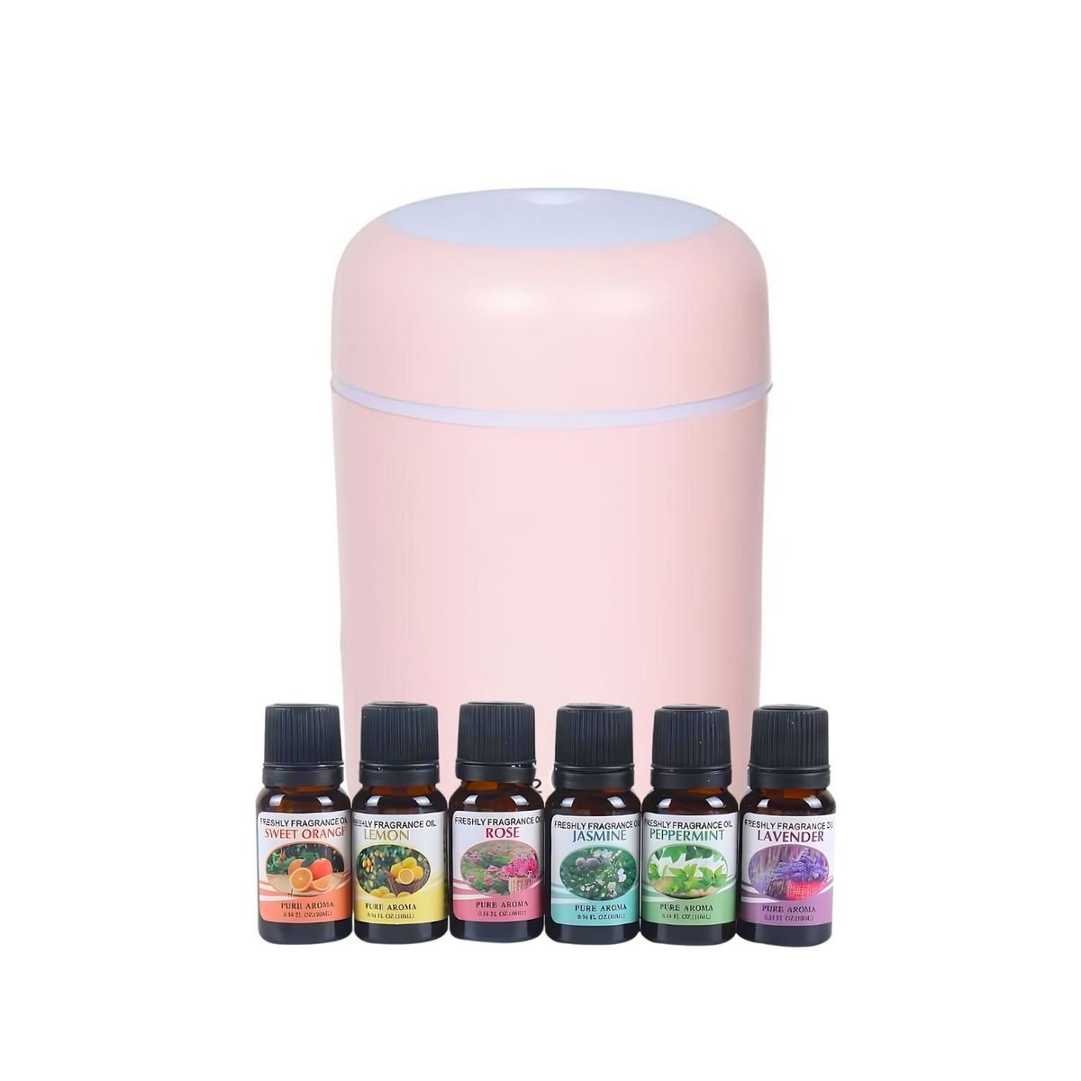 GENERICO - Pack Humidificador Difusor Rosa Mas 6 Esencias Aromáticas