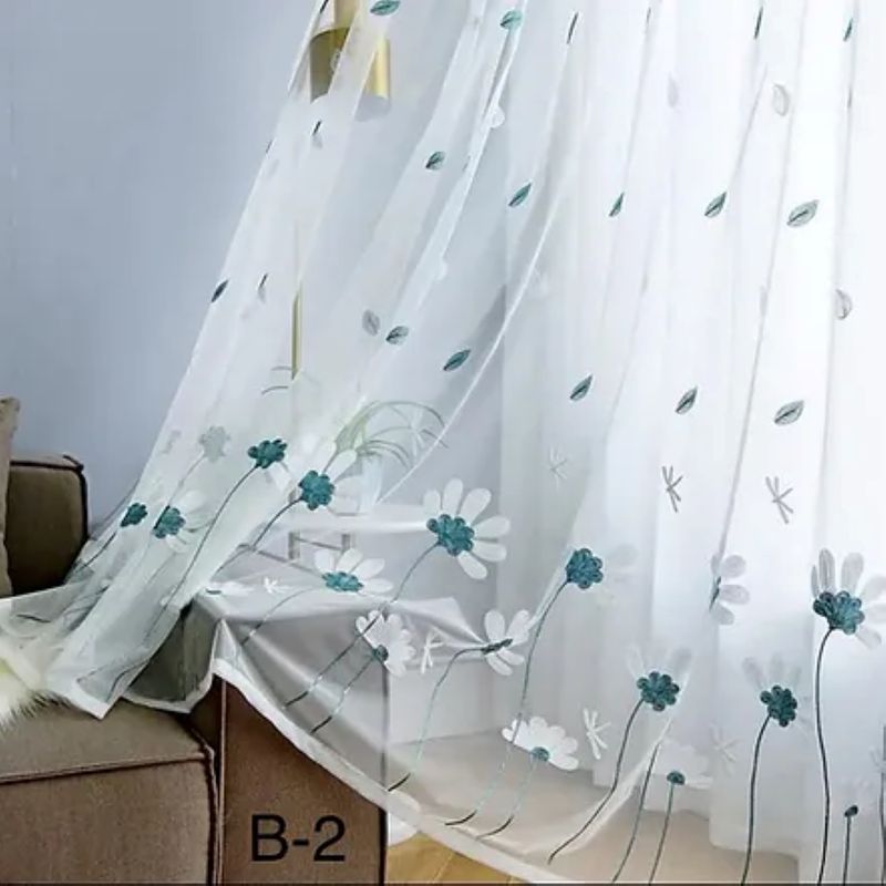 GENERICO - CORTINA VISILLOS BORDADO CON ARGOLLAS FLOR TURQUESA 150X230CM GSOL