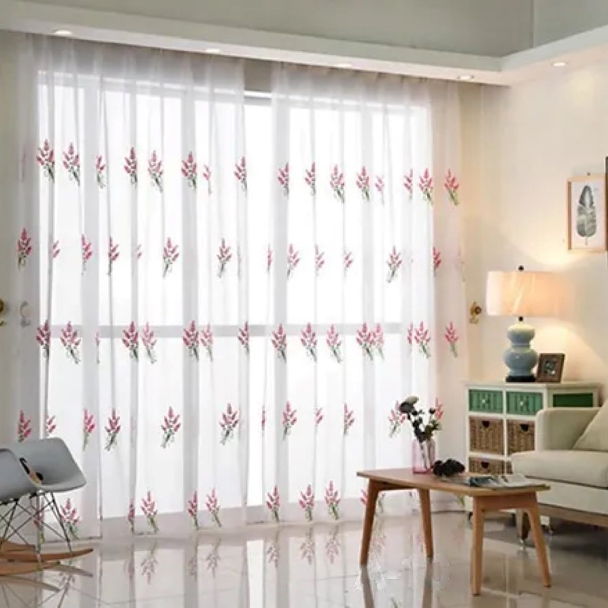GENERICO - CORTINA VISILLOS BORDADO CON ARGOLLAS LAVANDA ROSA 150X230CM GSOL
