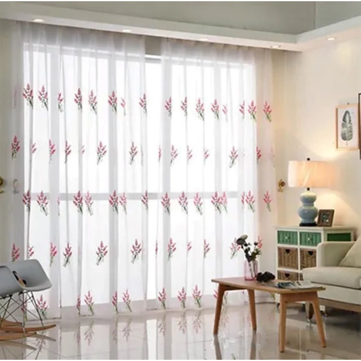GENERICO - CORTINA VISILLOS BORDADO CON ARGOLLAS LAVANDA ROSA 150X230CM GSOL