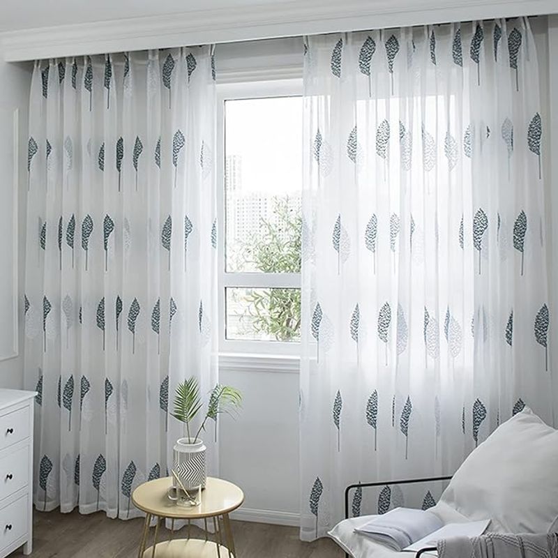GENERICO - CORTINA VISILLOS BORDADO CON ARGOLLAS HOJA GRIS 150X230CM GSOL