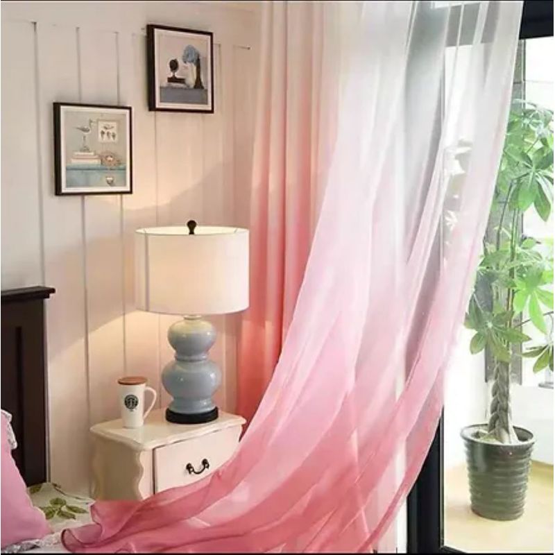 GENERICO - CORTINA VISILLOS BORDADO CON ARGOLLAS DEGRADADO ROSA 150X230CM GSOL