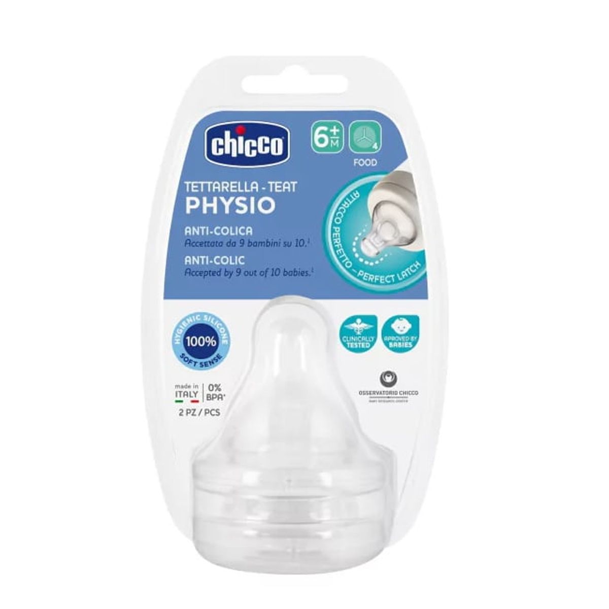 CHICCO - 2 Tetinas de Silicona CHICCO Flujo Alimentación Papilla 6m+