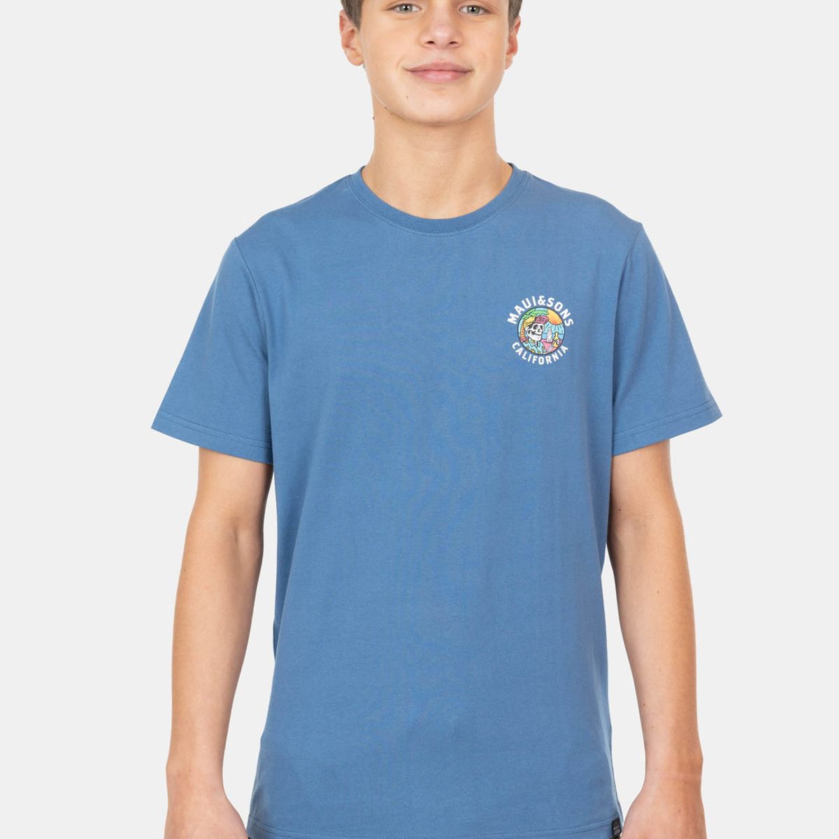 MAUI AND SONS - Polera MC Skull On The Beach Azul Infantil Maui And Sons