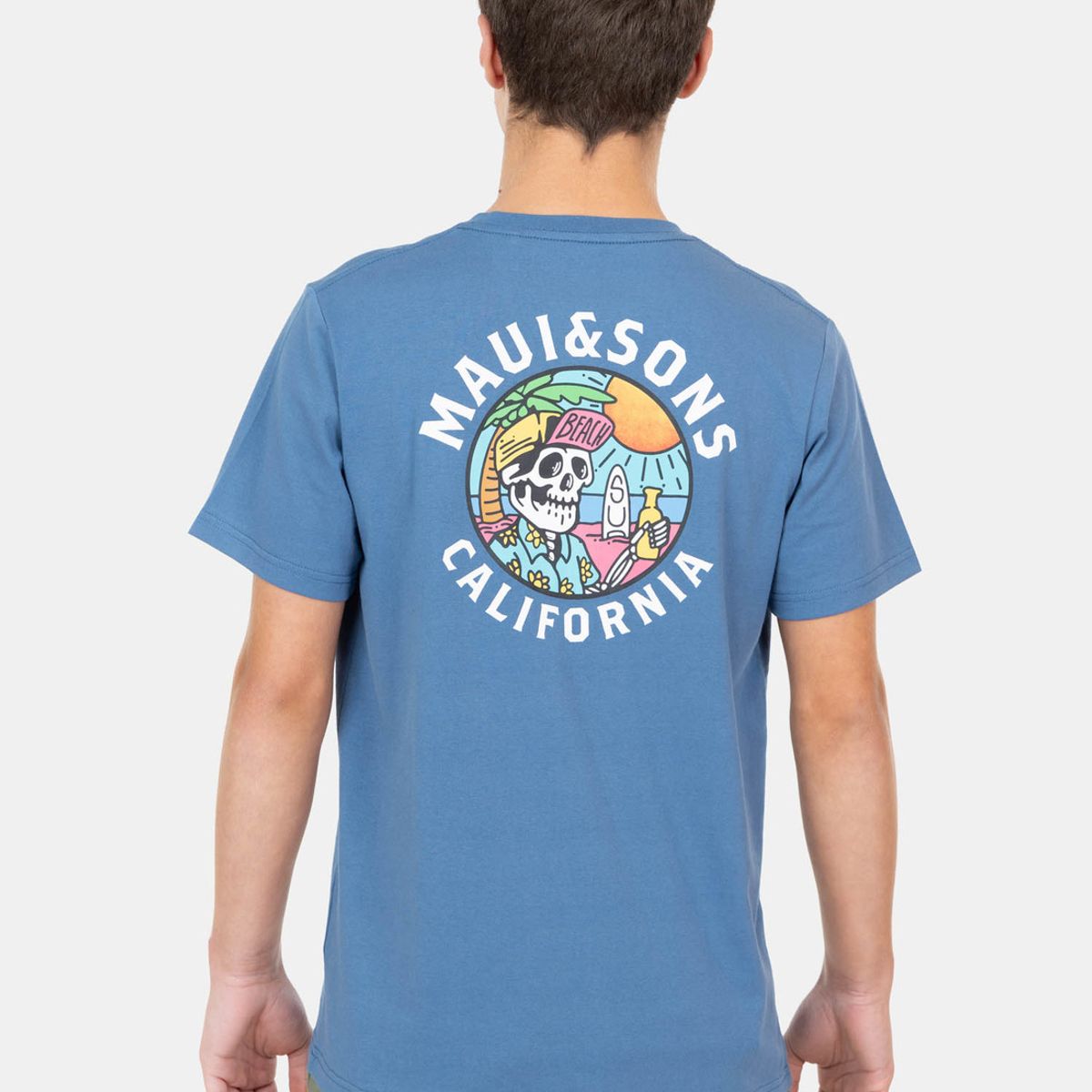 MAUI AND SONS - Polera MC Skull On The Beach Azul Infantil Maui And Sons
