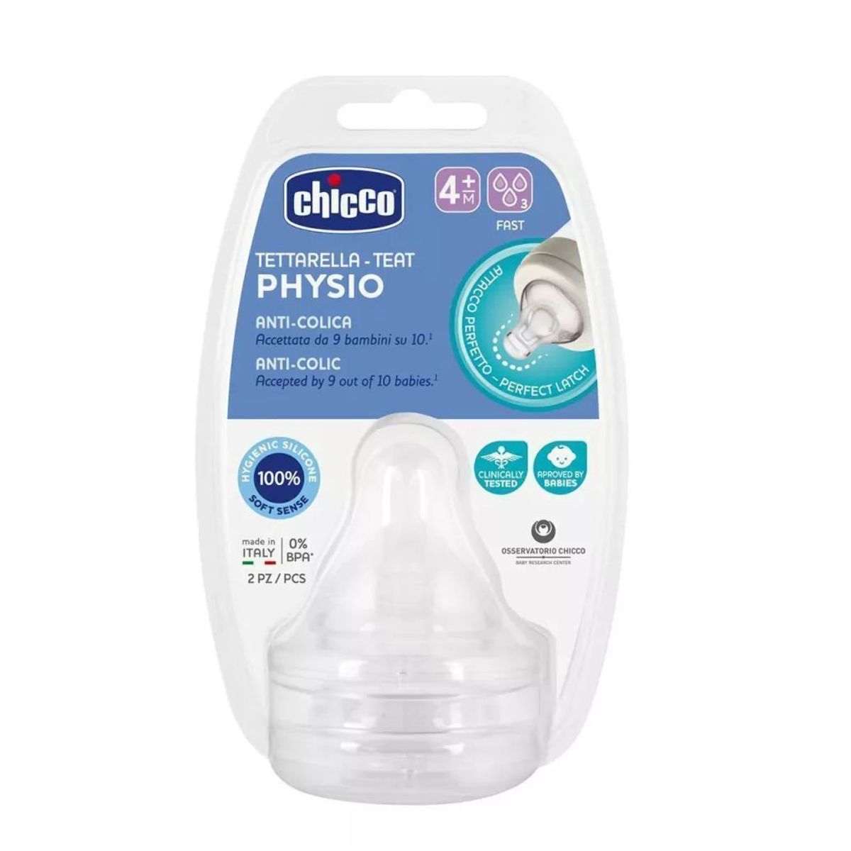 CHICCO - 2 Tetinas de Silicona CHICCO Flujo Rápido 4m+
