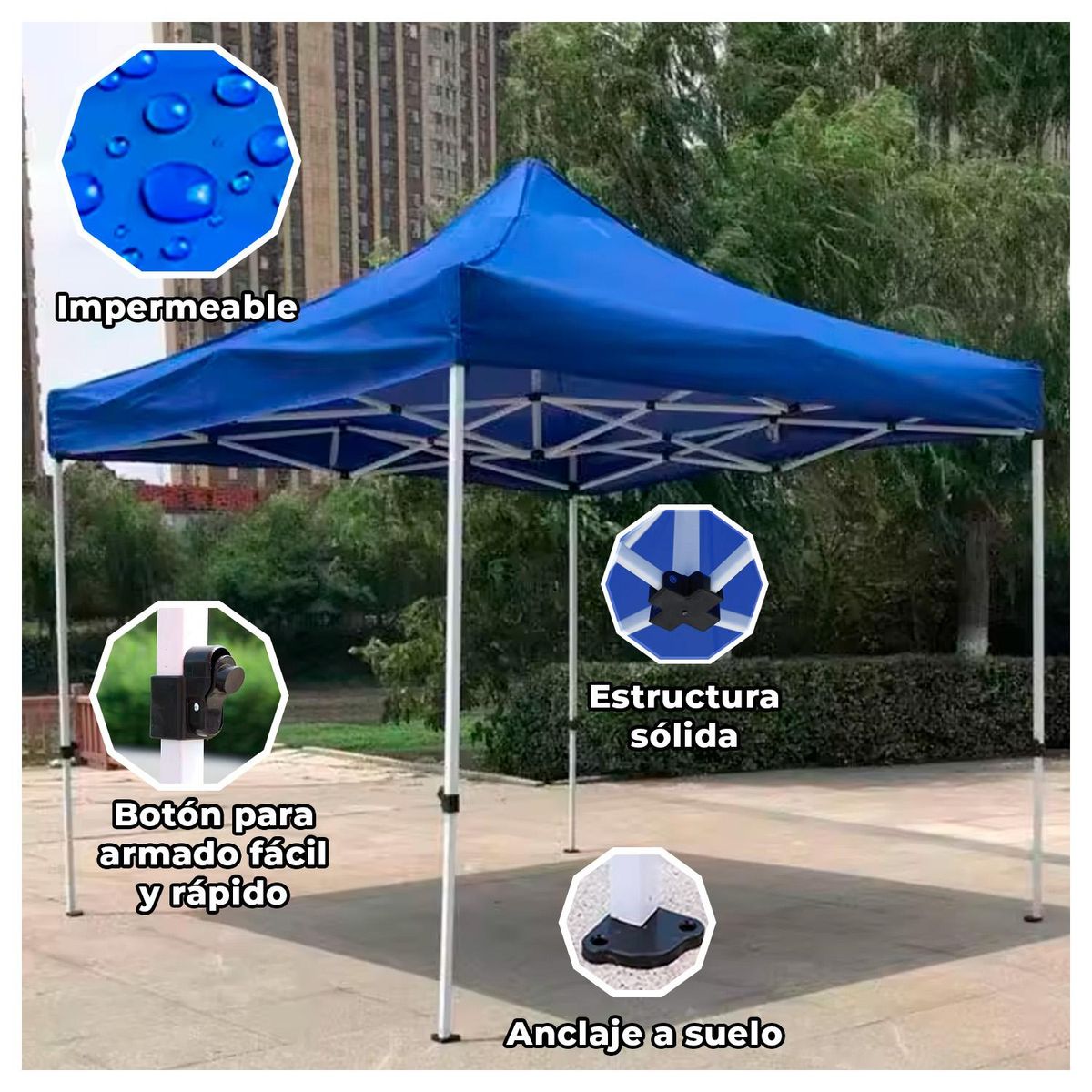 GLOBAL LATIN GROUP - Toldo Araña Impermeable 3x3 Retractil / Plegable Con Filtro UV Azul