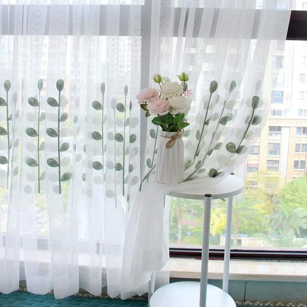 GENERICO - VISILLOS BORDADOS HOJA VERDE 2 PAÑOS 150X230CM GSOL