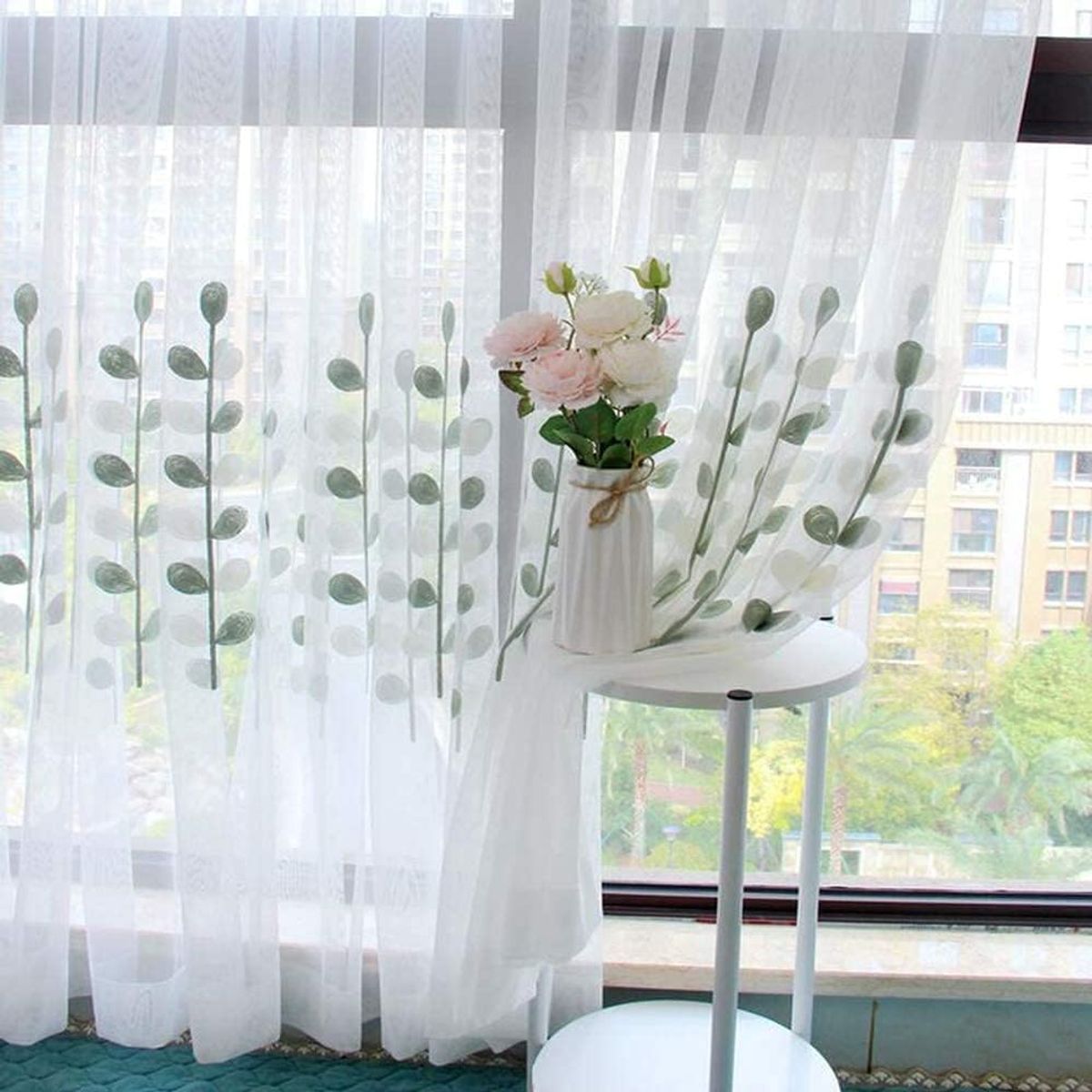 GENERICO - VISILLOS BORDADOS HOJA VERDE 2 PAÑOS 150X230CM GSOL