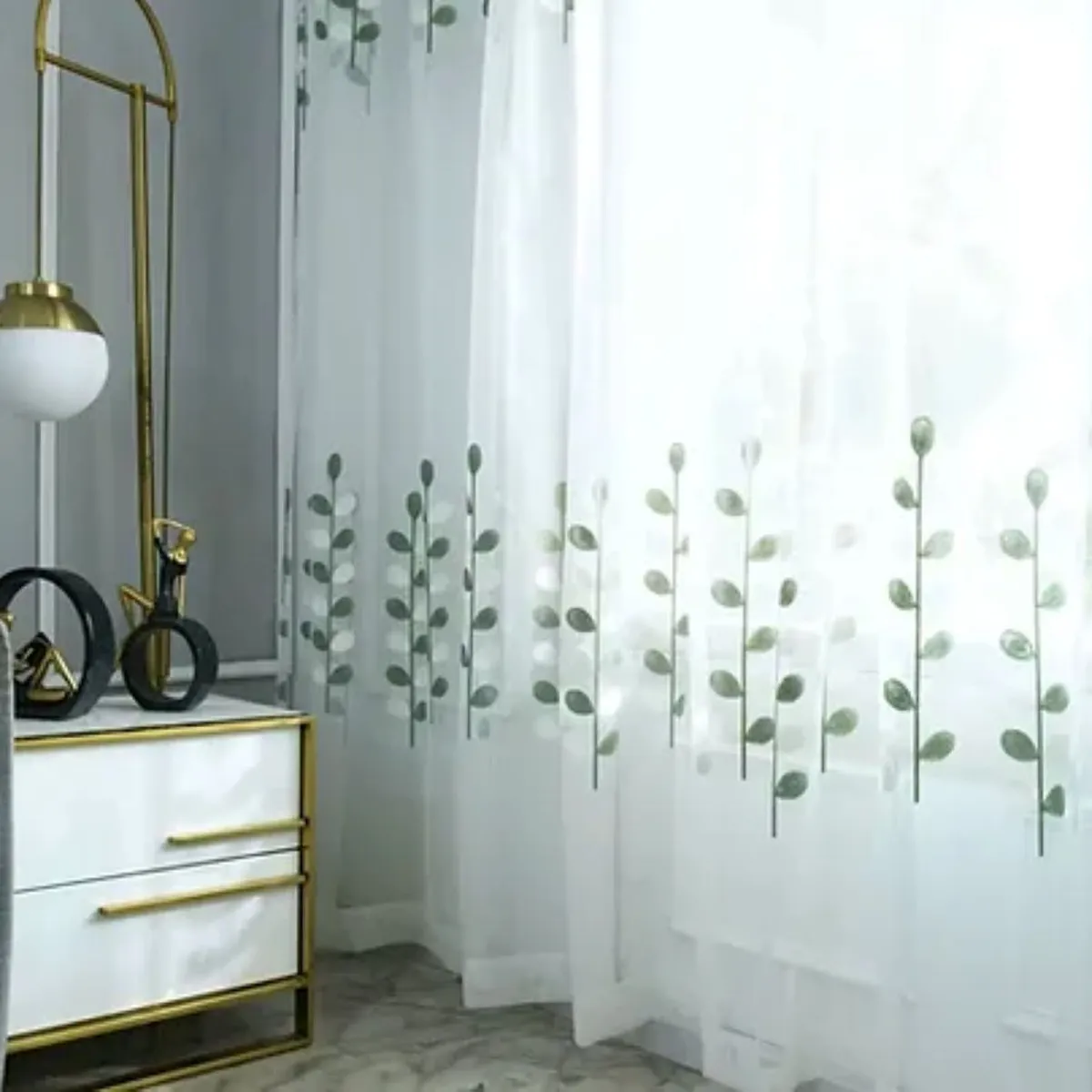 GENERICO - VISILLOS BORDADOS HOJA VERDE 2 PAÑOS 150X230CM GSOL