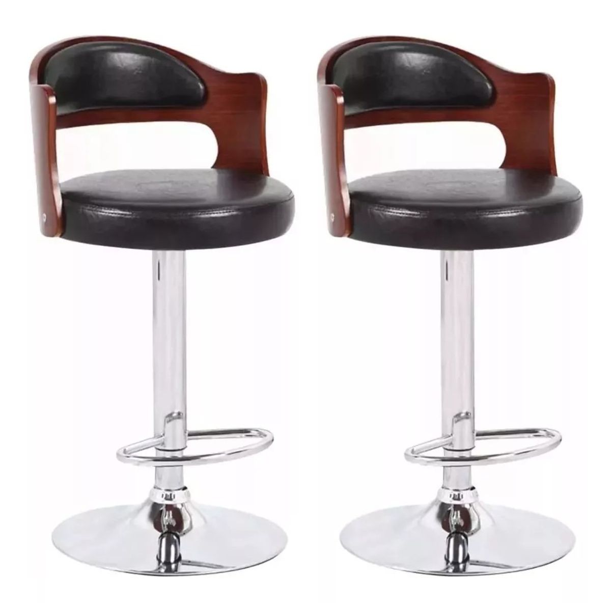 BJ HOGAR - Pack 2 Silla Piso Bar Regulable Taburete Con Respaldo Madera/Ecocuero