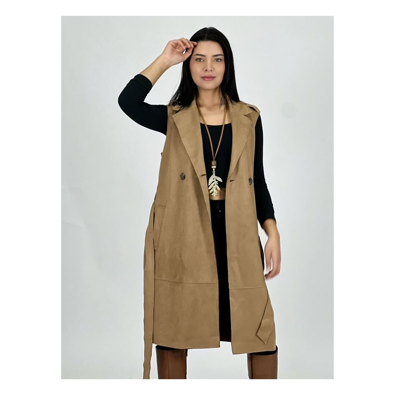 ENIGMATICA BOUTIQUE - Abrigo Sin Mangas Gamuza Café ENIGMATICA BOUTIQUE