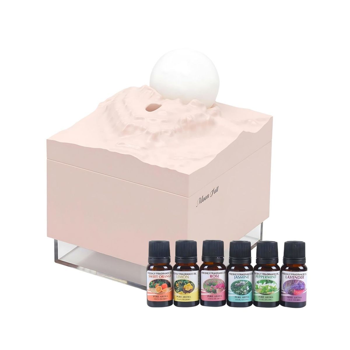 GENERICO - Pack Humidificador Diseño Luna Rosa Más 6 Esencias Aromáticas