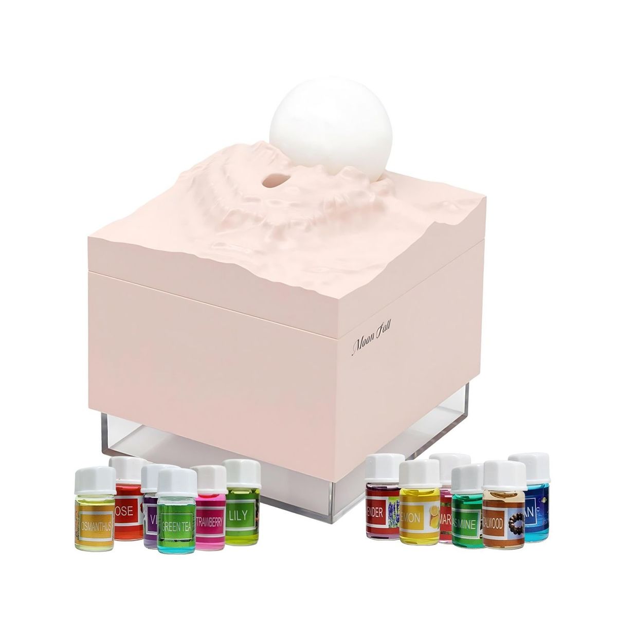 GENERICO - Pack Humidificador Diseño Luna Rosa Más 12 Esencias Aromáticas