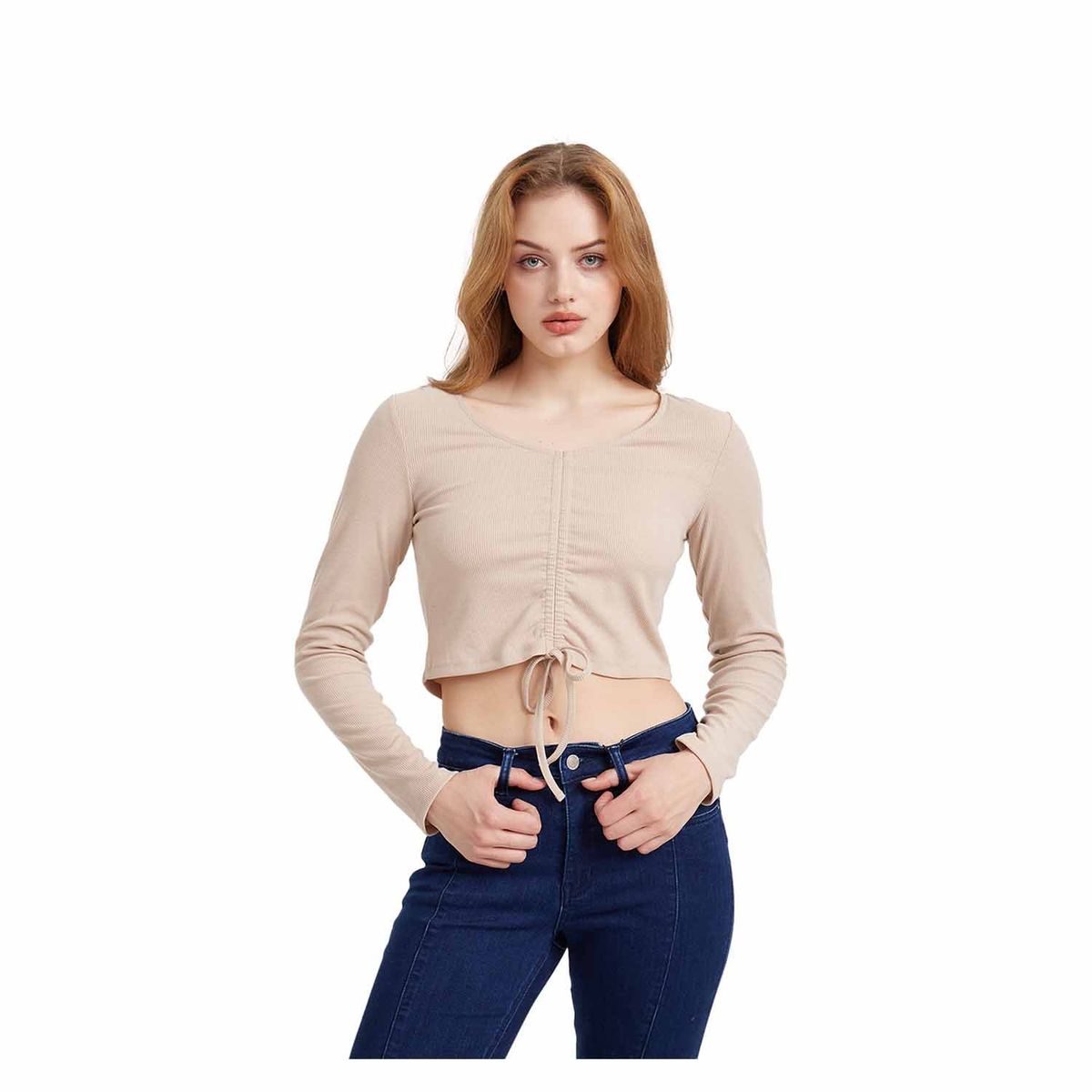 FASHION'S PARK - Polera Mujer Canalé Recogido Beige Fashion's Park