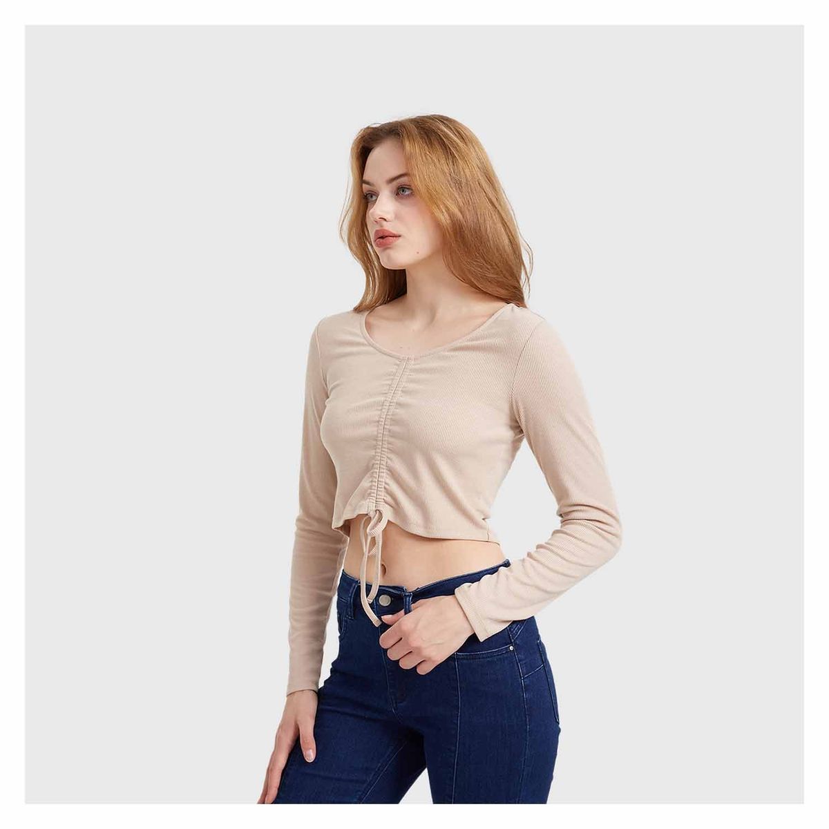 FASHION'S PARK - Polera Mujer Canalé Recogido Beige Fashion's Park