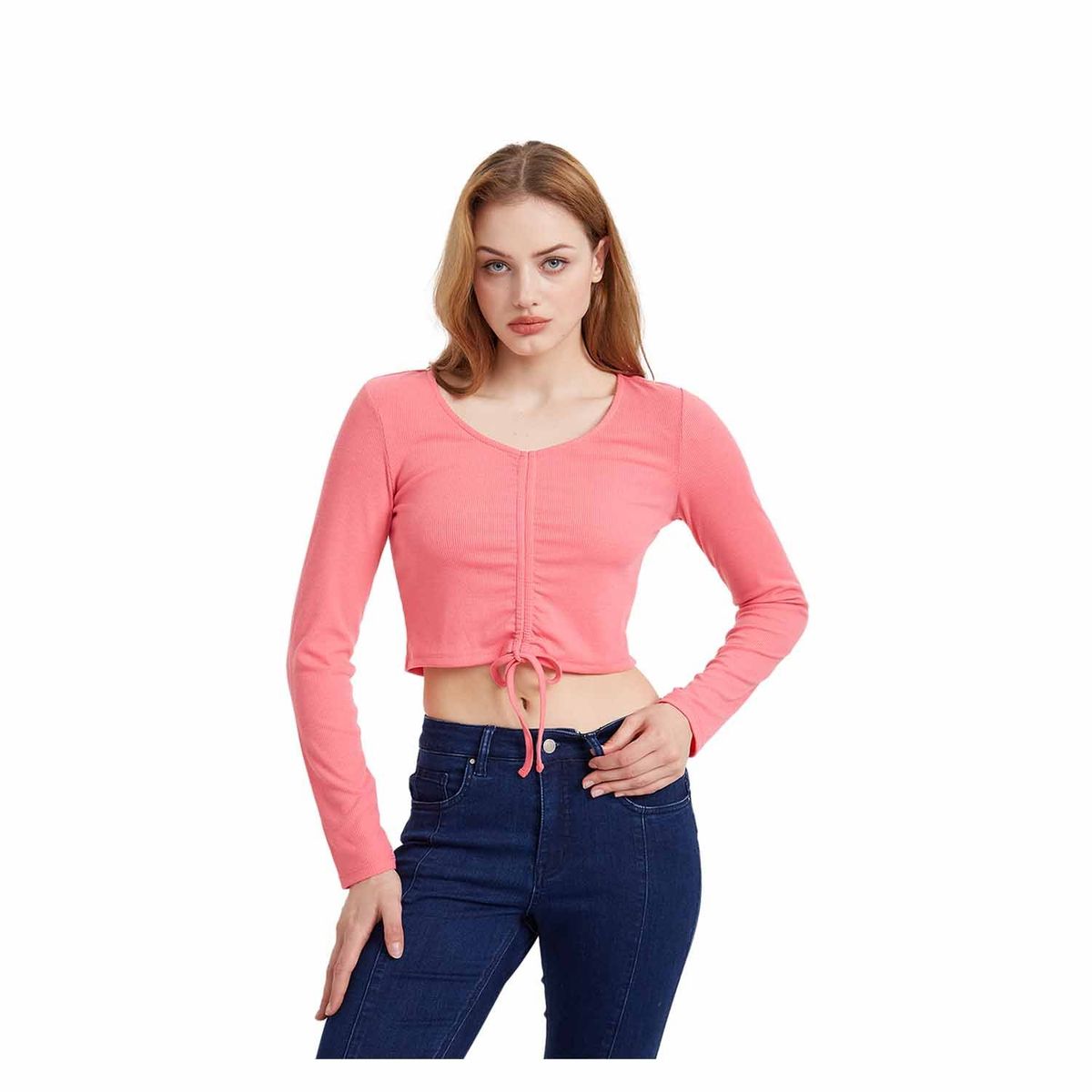 FASHION'S PARK - Polera Mujer Canalé Recogido Coral Fashion's Park