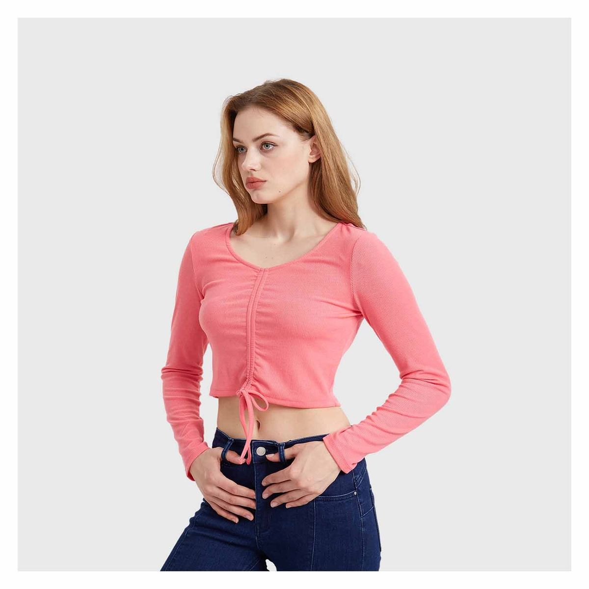 FASHION'S PARK - Polera Mujer Canalé Recogido Coral Fashion's Park
