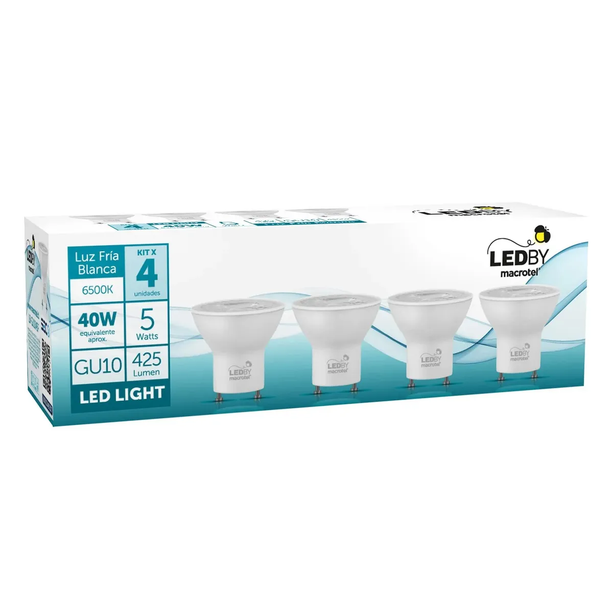MACROTEL - Pack 4 Ampolletas Led Macrotel GU10 5w 6500K Luz Fría